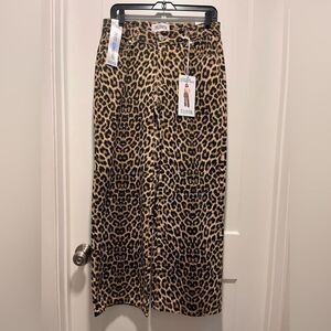 Telepatia Women's Wide Leg Pant Leopard Print Low Rise Jeans Cotton Tan 7/28